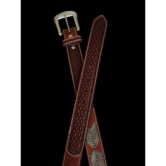 Country Western Rodeo Multicolor Brown Tooled Leather Belt Floral Billet Size 38 - Picture 5 of 6